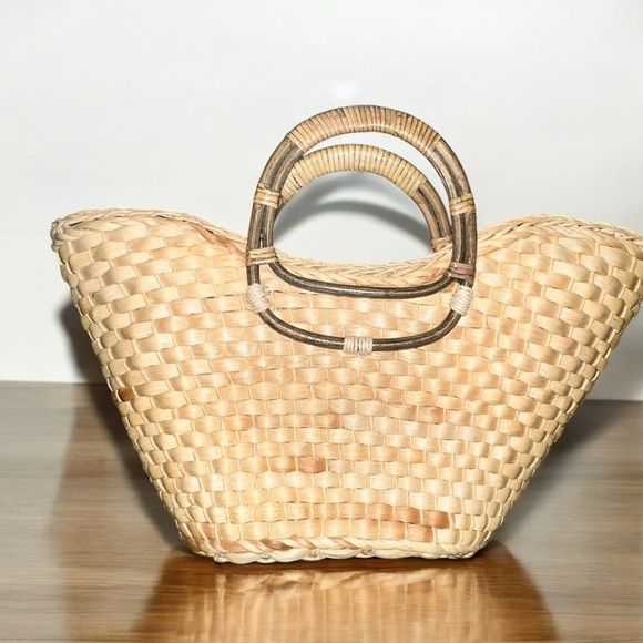 Woven Straw Tan Tote Bag with Paisley Scarf Accent - Picture 2 of 4